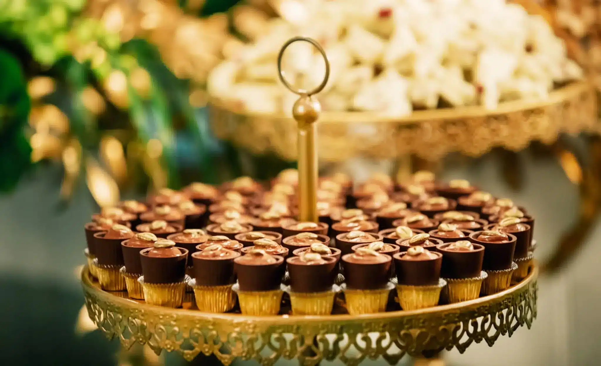 Antique Gold Traditional Gatsby Bar Bespoke Wedding Sweets Jaspers Berry Chocolate Mousse Cups