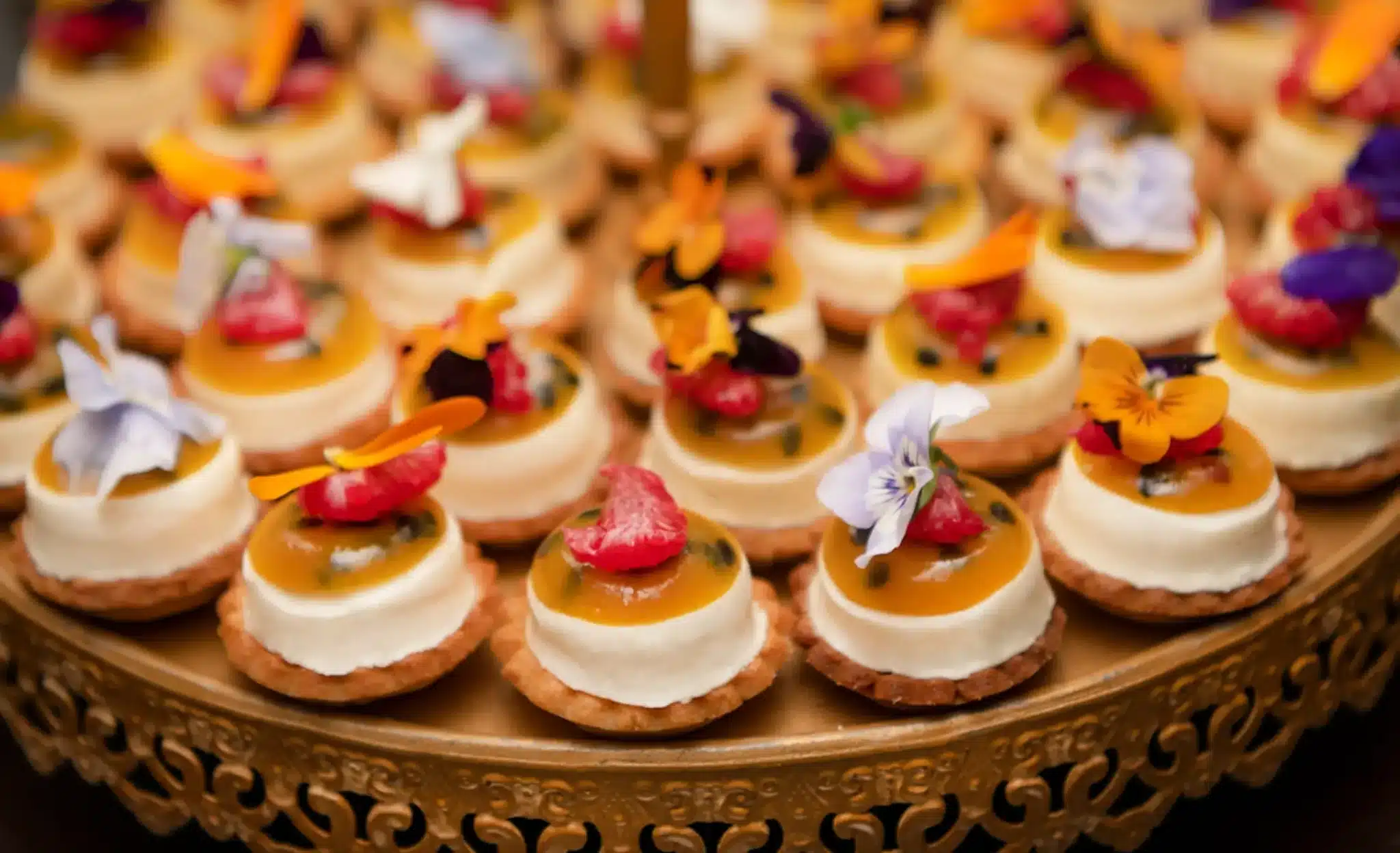 Gold Gatsby Wedding Traditional Vintage Sweet Bar Mini Passionfruit Cheesecakes Jaspers Berry