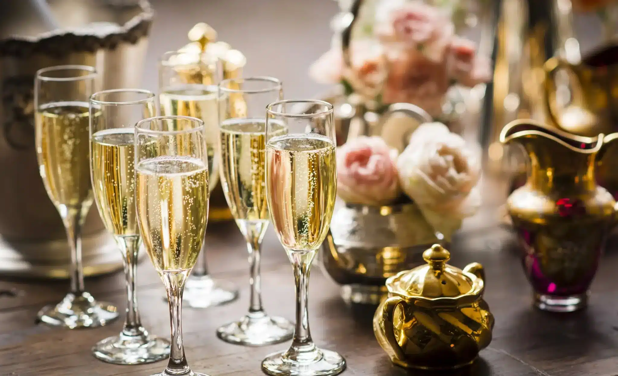 Jaspers Berry Traditional High Tea Champagne Flutes Roses Wedding Garden Party