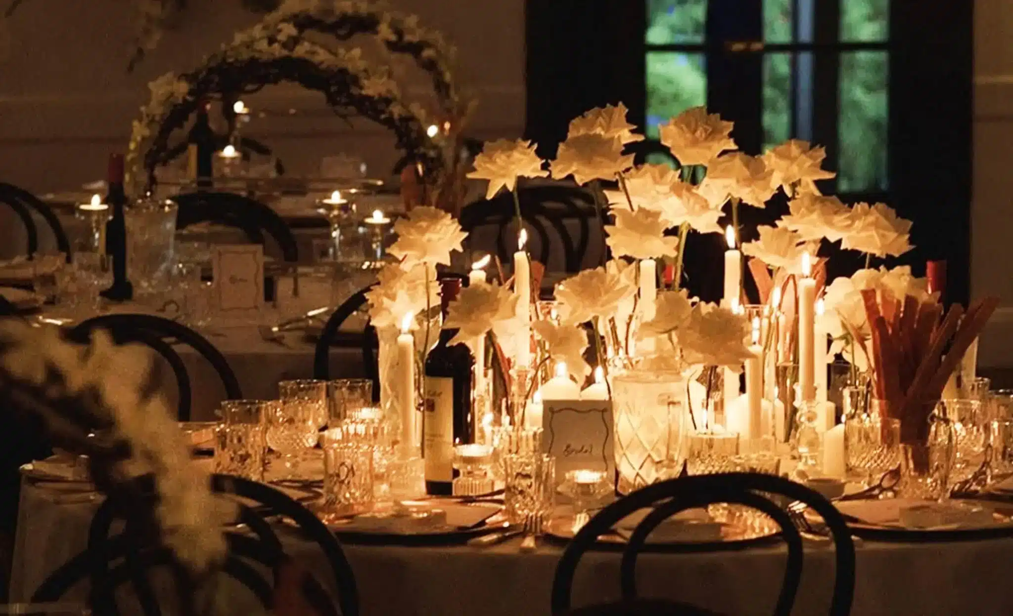 Traditional Candlelight Wedding Bridal Table Luxury Tablescape Single Stem Roses Bespoke Floral Arrangement Glassware The Orangery Jaspers Berry