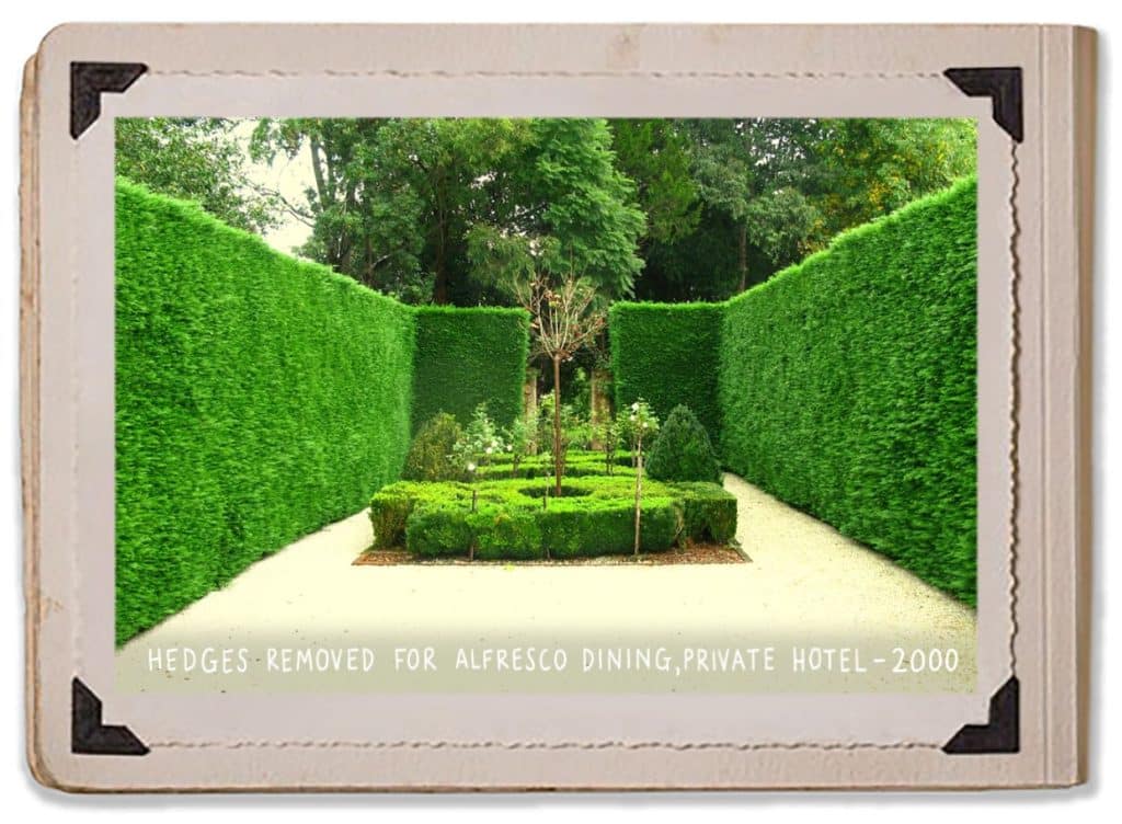 2000 Alfresco Dining Private Hotel Renovation Hedges Garden Transformation Ceremony Courtyard Jaspers Berry History Album