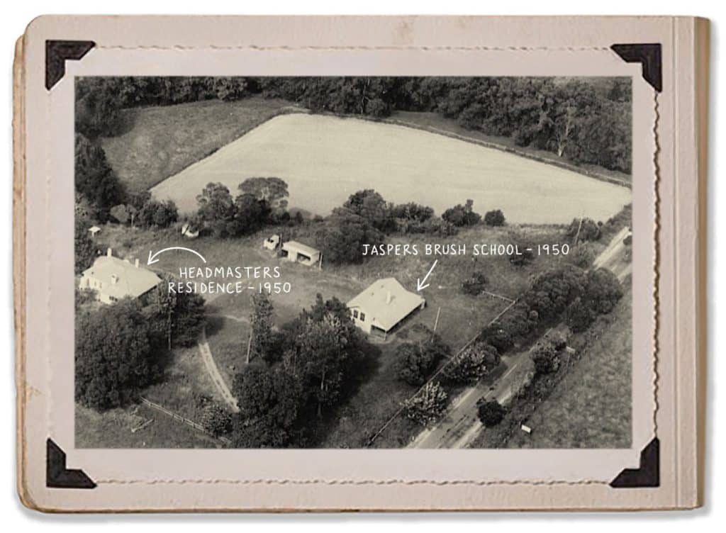 Aerial Photograph Black and White Photography History Old School House Jaspers Berry Headmasters Residence 1950 Jaspers Brush School Album