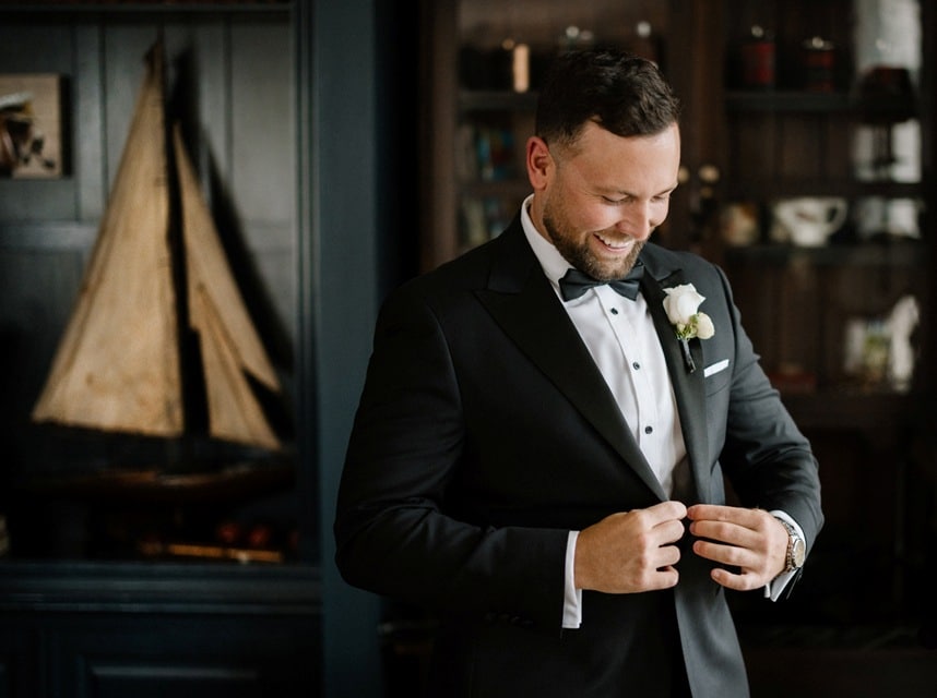 Groomsmen Buttonhole Black Tie Vintage Pond Boat Club Lounge Jaspers Berry South Coast NSW