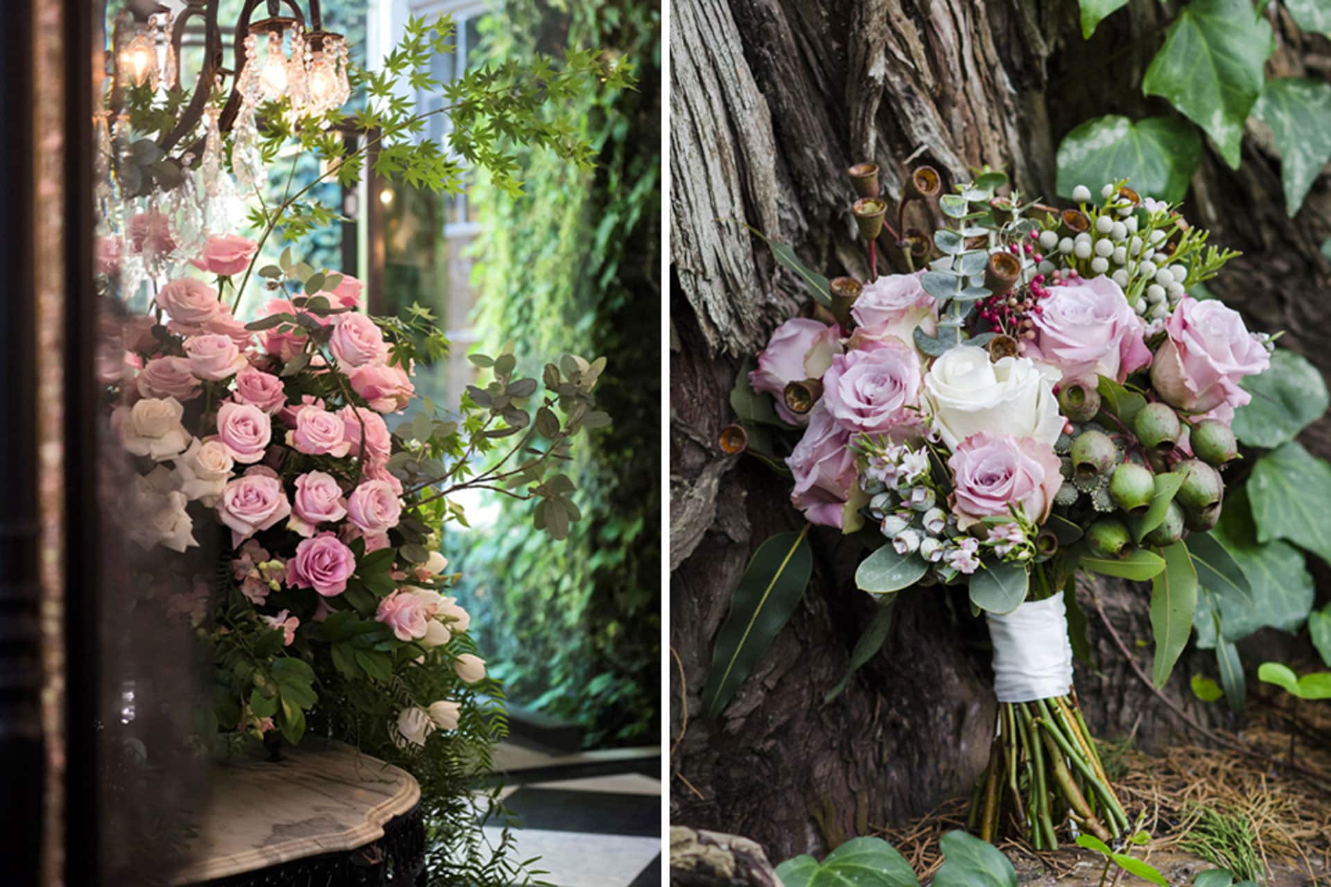 Pink-Roses-Antique-Mirror-Spring-Wedding-Flower-Table-Wedding-Floristry-Bridal-Bouquet-Wedding-Floral-Design-Jaspers-Berry-Vintage-Crystal-Chanderlier-Garden-Wedding