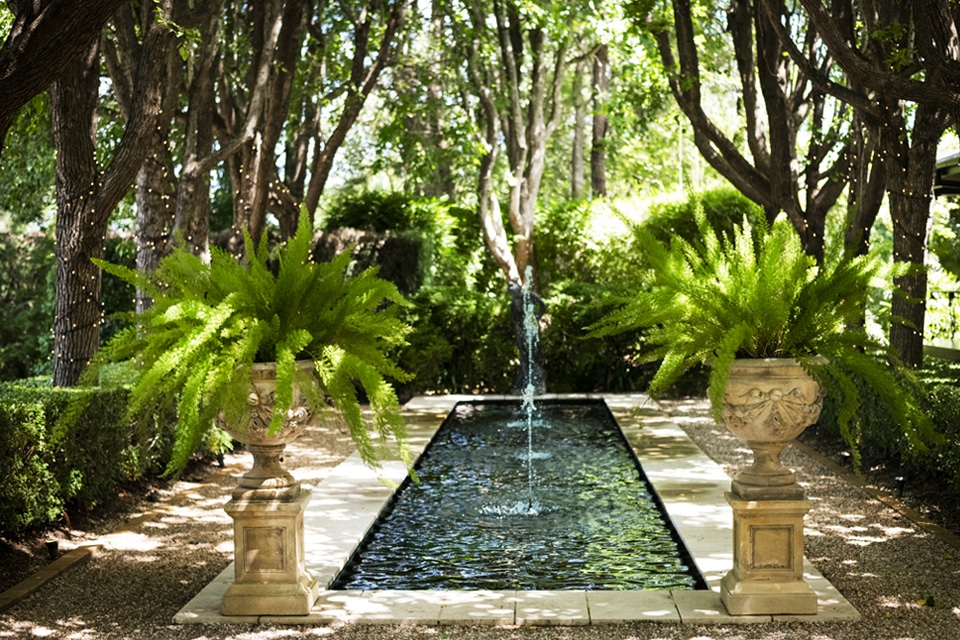 Rill Fountain Fairy Lights Boutique Wedding Venue Summer Wedding Formal Gardens Manicured Gardens Garden Wedding Luxury Wedding Jaspers Berry