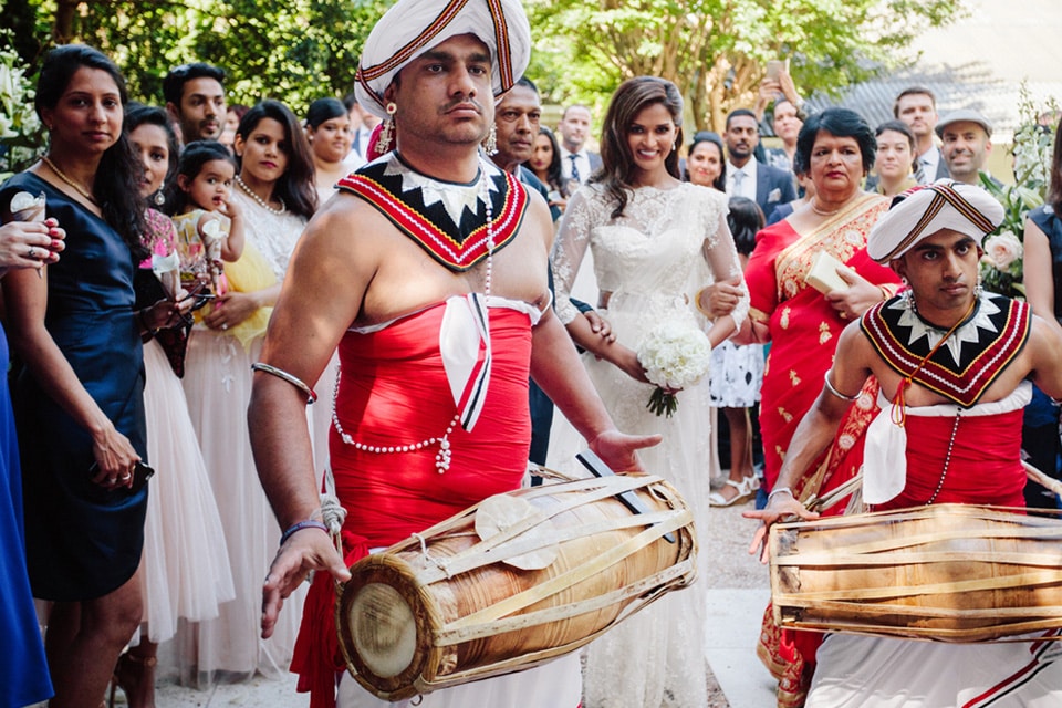 Sri-Lankan-Bridal-Procession-Ceremonial-Drums-Ceremonial-Dress-Garden-Wedding-Jaspers-Berry-South-Coast-NSW