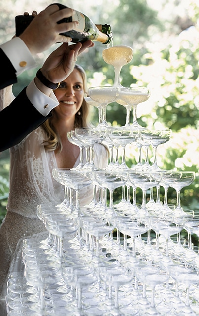 Bridal Couple Champagne Tower Toast Summer Wedding Jaspers Berry South Coast NSW