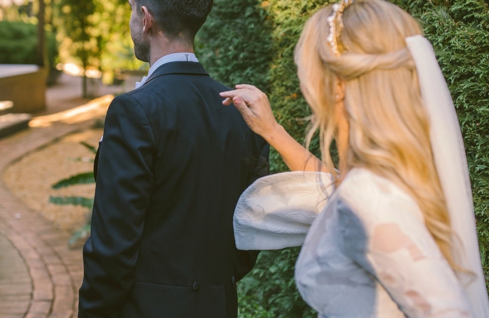 Bride and Groom First Look Bridal Gown Destination Country Garden Wedding Jaspers Berry South Coast NSW