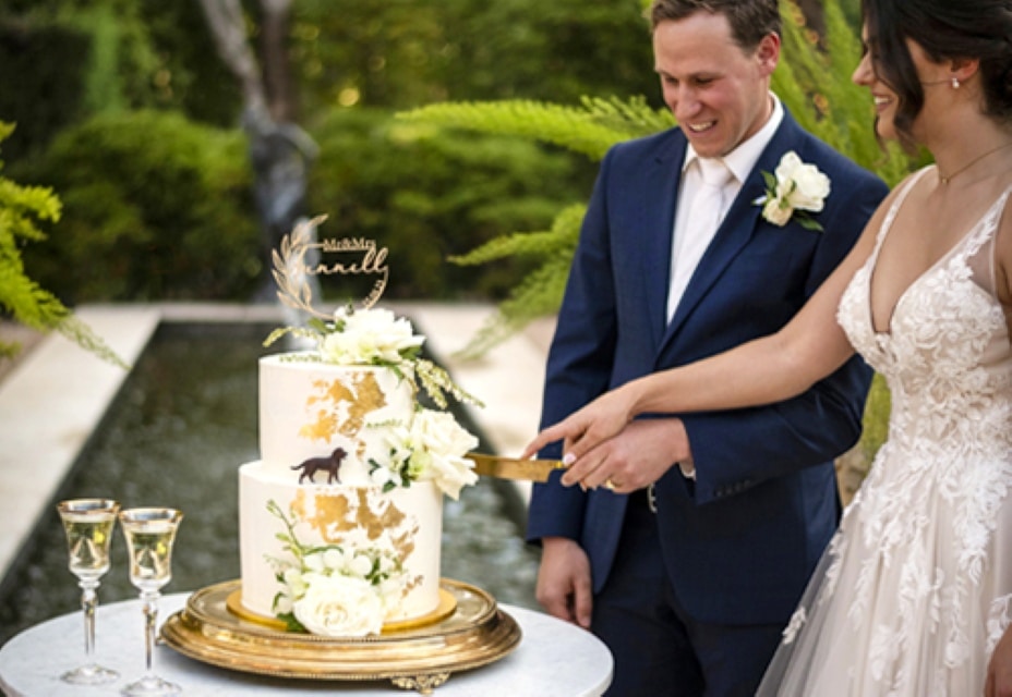 Cake Cutting Bridal Couple Gold Foil Champagne Destination Wedding Venue Jaspers South Coast NSW
