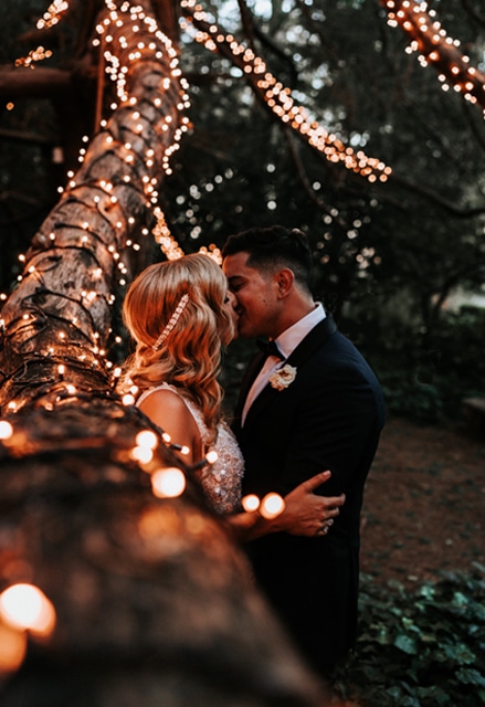 Fairy Lights Magic Faraway Tree Bridal Couple First Kiss Jaspers Berry South Coast NSW