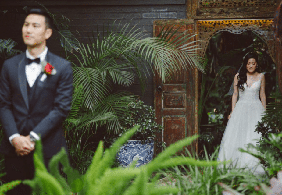 First Look Tropical Garden Chinese Wedding Jaspers Berry South Coast NSW