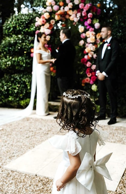 Flower Arch Bridal Couple Ceremony Courtyard Flower Girl Jaspers Berry South Coast NSW