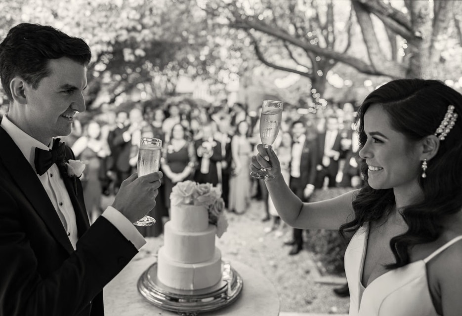Jaspers Wedding Cake Cake Cutting Champagne Toast Garden Party Celebration