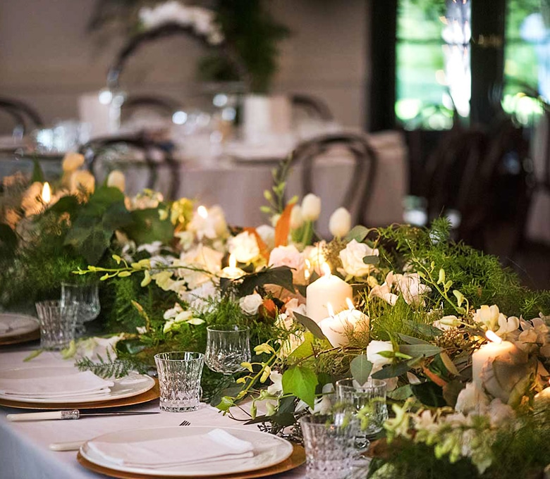 Long Bridal Table Tower Candles Trailling Greenery The Orangery Jaspers Berry NSW