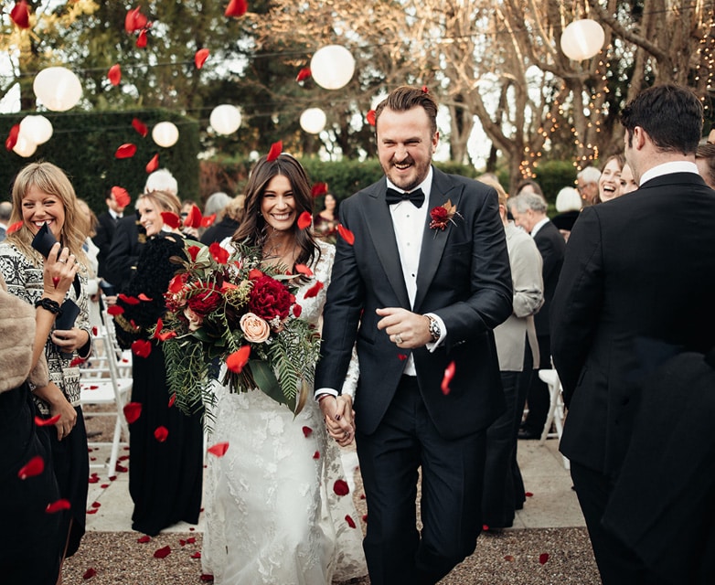 Red Rose Petals Red Rose Bouquet Bride and Groom Procession Jaspers Berry South Coast NSW
