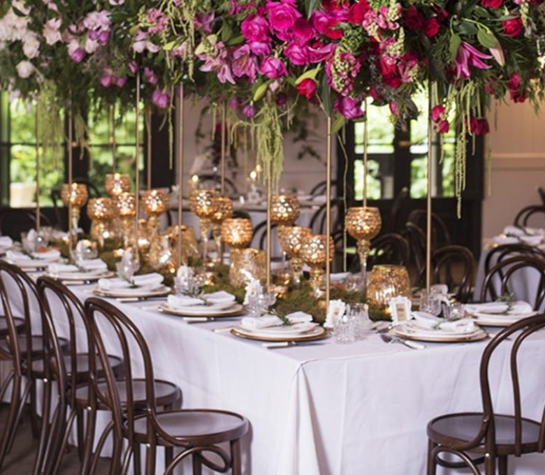 Gold Goblets King Banquet Bridal Table Ombre Flower Canopy The Orangery Jaspers Berry South Coast NSW