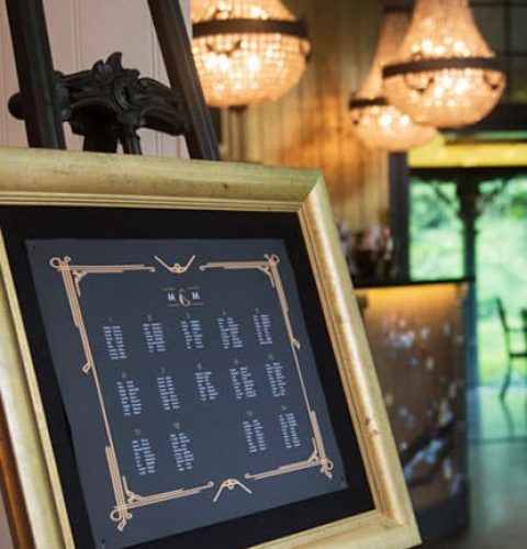 Seating-Plan-Gold-Frame-Easel-Crystal-Chandeliers-Old-School-Bar-Jaspers-Berry