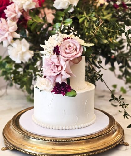 Wedding Cake Vintage Pink Roses Rough Soft Frosted Icing Jaspers Berry South Coast NSW