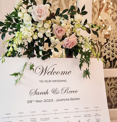 Welcome-Sign-Order-of-the-Day-Sign-Bespoke-Garland-for-Seating-Plan-Jaspers-Berry